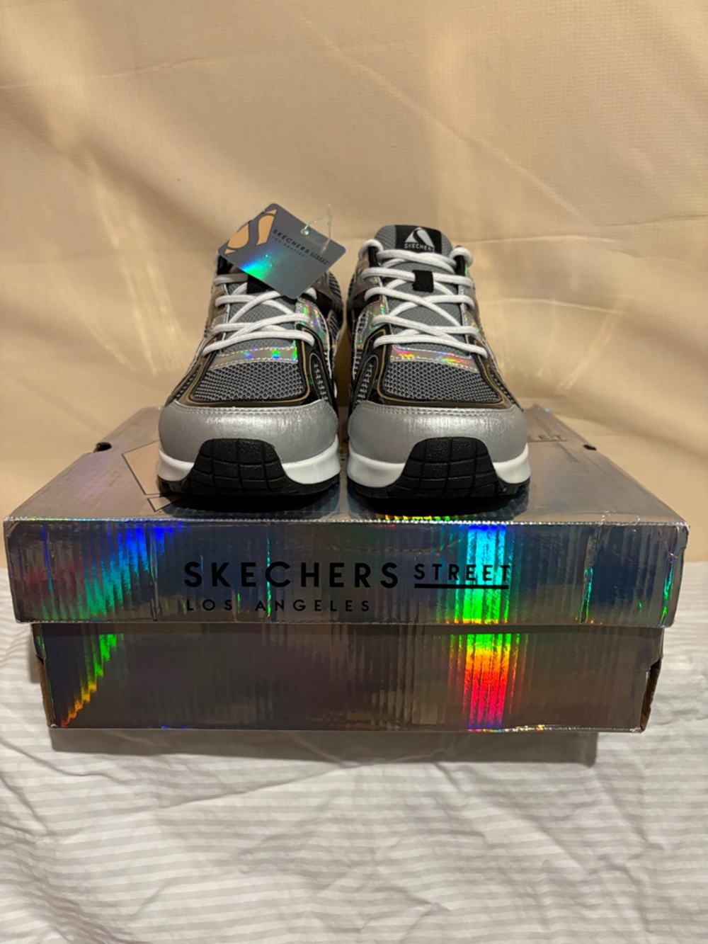 Skechers Kids Metallic Silver and Black Lace-Up Sneakers